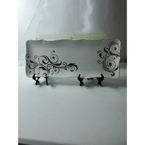 Pier 1 Imports Stoneware Serving Tray with elegant gold scroll pattern ~Vintage~